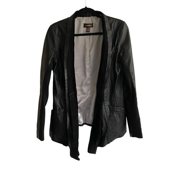 DANIER leather open front blazer jacket suede shawl collar black XS - Picture 2 of 15